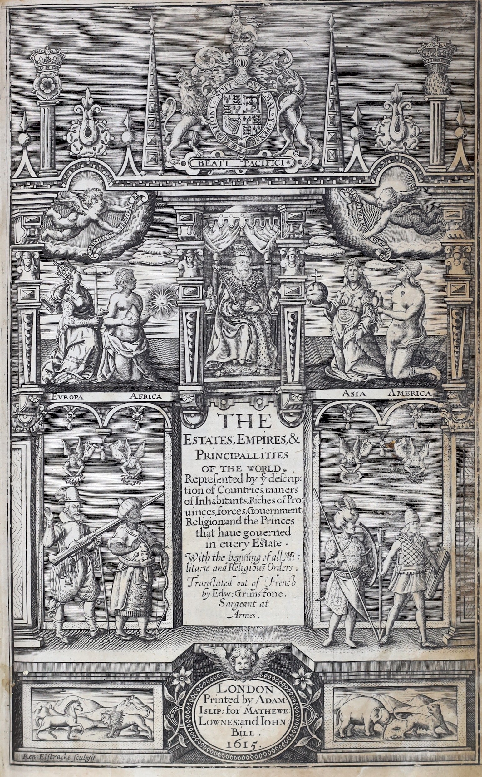 Davity (Pierre) - The Estates, Empires, & Principalities of the World...Translated out of the French by Edw: Grimstone.....1st English Edition. pictorial engraved title, head and tailpiece decorations, decorated initials